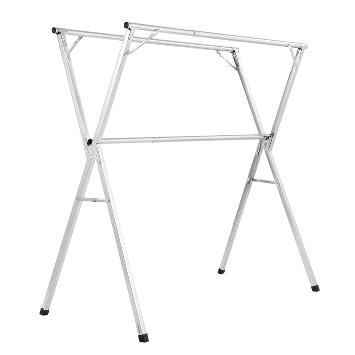 2-Tier Telescopic Clothes Drying Rack W / 30 Windproof Holes & 2 Shoe Hooks