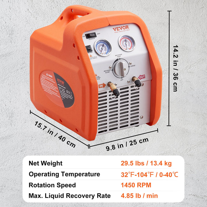 Portable 3 / 4 Hp Refrigerant Recovery Machine For Vapor Liquid Refrigerant