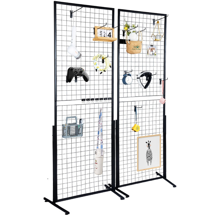 2' X 5.6' Grid Wall Panels Tower 2 Packs Wire Gridwall Display Racks With T-Base Floorstanding Double Side Gridwall Panels For Art Craft Shows Retail Display With Extra Clips And Hooks