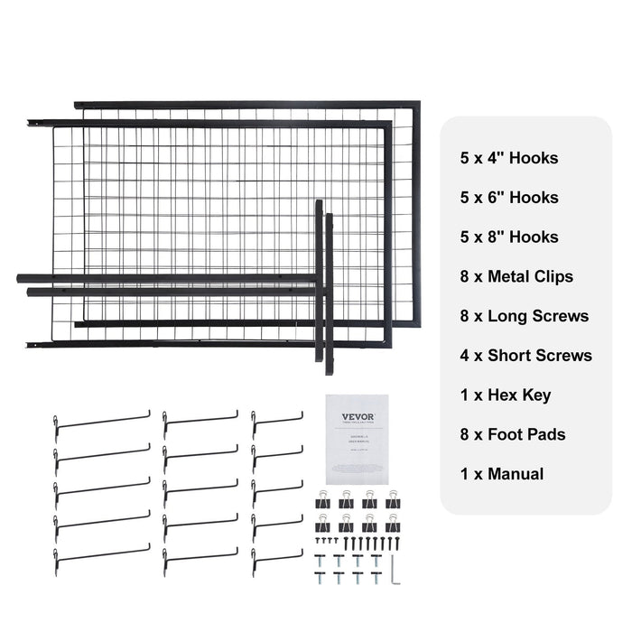 2' X 5.6' Grid Wall Panels Tower 2 Packs Wire Gridwall Display Racks With T-Base Floorstanding Double Side Gridwall Panels For Art Craft Shows Retail Display With Extra Clips And Hooks