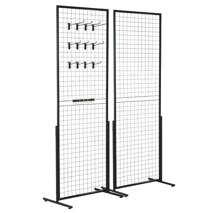 2' X 5.6' Grid Wall Panels Tower 2 Packs Wire Gridwall Display Racks With T-Base Floorstanding Double Side Gridwall Panels For Art Craft Shows Retail Display With Extra Clips And Hooks
