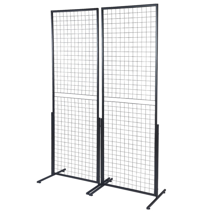 2' X 5.6' Grid Wall Panels Tower 2 Packs Wire Gridwall Display Racks With T-Base Floorstanding Double Side Gridwall Panels For Art Craft Shows Retail Display With Extra Clips And Hooks