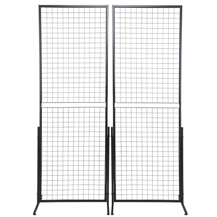 2' X 5.6' Grid Wall Panels Tower 2 Packs Wire Gridwall Display Racks With T-Base Floorstanding Double Side Gridwall Panels For Art Craft Shows Retail Display With Extra Clips And Hooks
