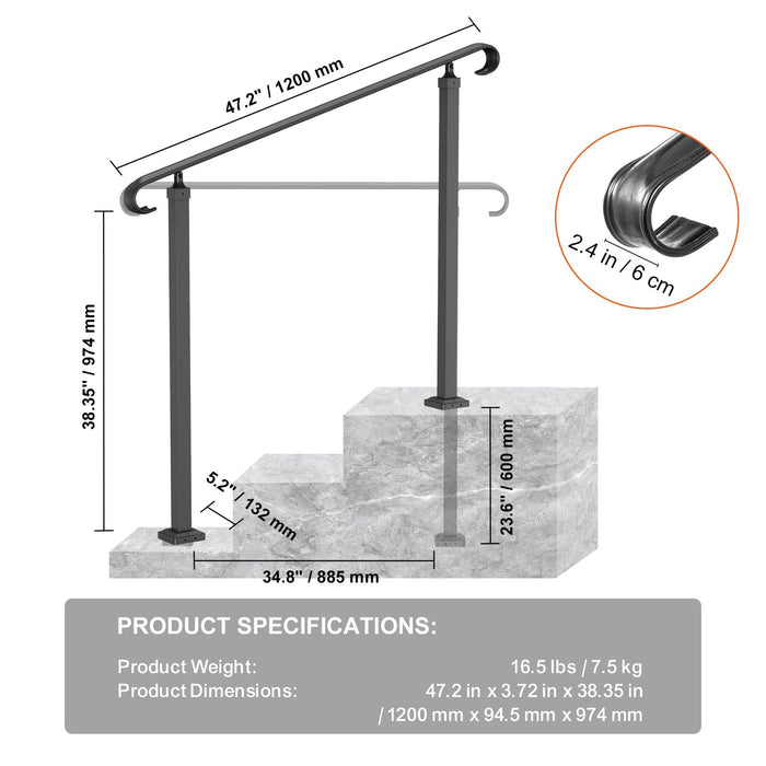 Handrails For Outdoor Steps Fit 1-3 Steps Wrought Iron Handrail Outdoor Stair Railing Adjustable Front Porch Hand Rail Black Transitional Hand Railings For Concrete Steps Or Wooden Stairs
