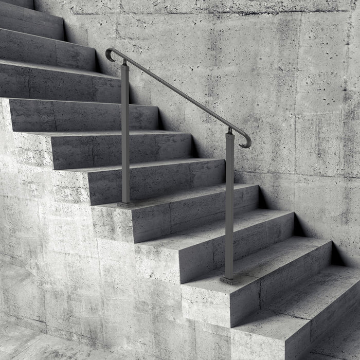 Handrails For Outdoor Steps Fit 1-3 Steps Wrought Iron Handrail Outdoor Stair Railing Adjustable Front Porch Hand Rail Black Transitional Hand Railings For Concrete Steps Or Wooden Stairs