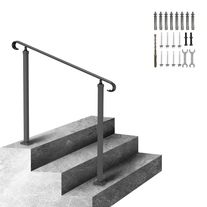 Handrails For Outdoor Steps Fit 1-3 Steps Wrought Iron Handrail Outdoor Stair Railing Adjustable Front Porch Hand Rail Black Transitional Hand Railings For Concrete Steps Or Wooden Stairs