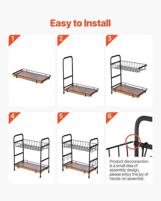 2 Tier Coffee Bar Organizer For Countertop W / 12 Movable Hooks Mug Holder