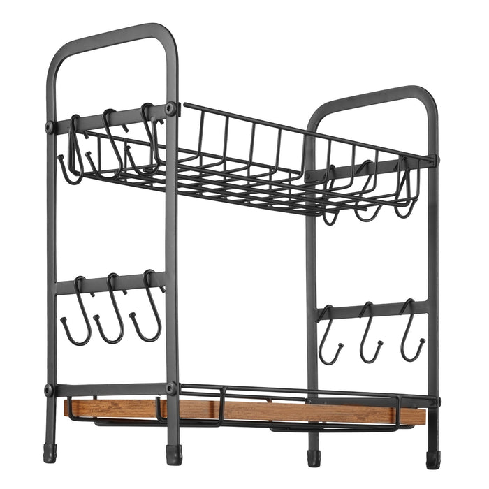 2 Tier Coffee Bar Organizer For Countertop W / 12 Movable Hooks Mug Holder