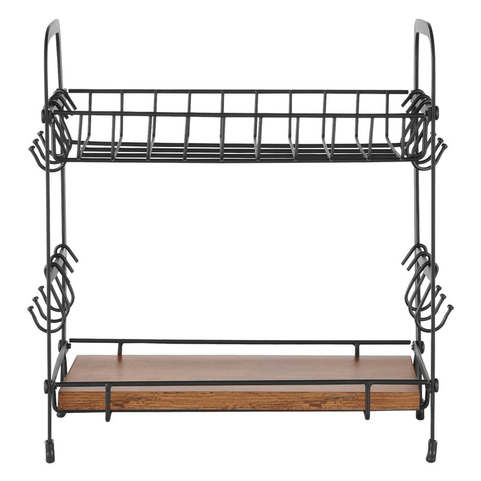 2 Tier Coffee Bar Organizer For Countertop W / 12 Movable Hooks Mug Holder