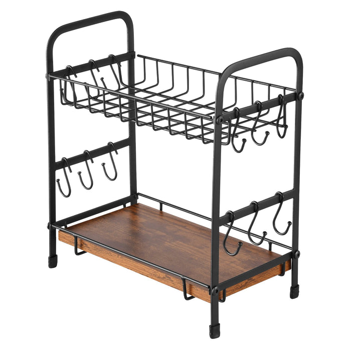 2 Tier Coffee Bar Organizer For Countertop W / 12 Movable Hooks Mug Holder