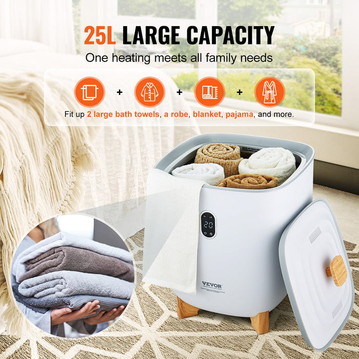 25L Towel Warmer Bucket With Led Screen Bottom Heating Columns Timer White