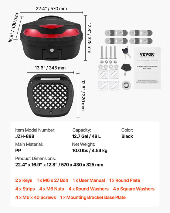 48L Motorcycle Top Case Universal Motorbike Tail With Reflective Panel