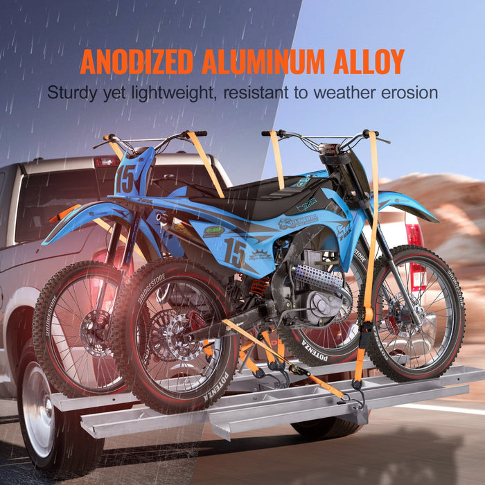 Motorcycle Carrier 2-Bike 272.15Kgs Aluminum Motorcycle Carrier Hitch Mount Loading Ramp Scooter Dirt Bike Trailer Hauler Ratchet Straps And Stabilizer For Car Truck With 2" Hitch Receiver