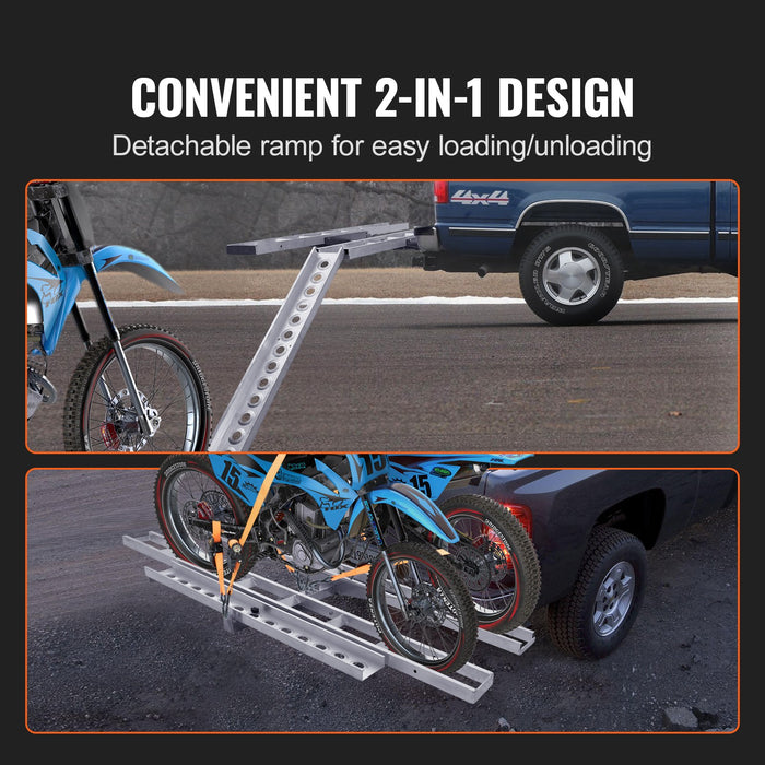 Motorcycle Carrier 2-Bike 272.15Kgs Aluminum Motorcycle Carrier Hitch Mount Loading Ramp Scooter Dirt Bike Trailer Hauler Ratchet Straps And Stabilizer For Car Truck With 2" Hitch Receiver