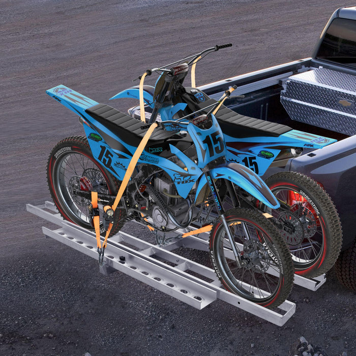 Motorcycle Carrier 2-Bike 272.15Kgs Aluminum Motorcycle Carrier Hitch Mount Loading Ramp Scooter Dirt Bike Trailer Hauler Ratchet Straps And Stabilizer For Car Truck With 2" Hitch Receiver