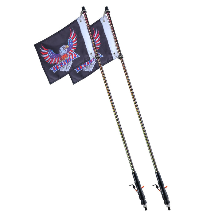 2 Pcs 3 Ft Whip Light App & Rf Remote Control Led Whip Light Waterproof Rgb Chasing Lighted Whips With 4 Flags For Utvs Atvs Motorcycles Rzr Can-Am Trucks Off-Road Go-Karts