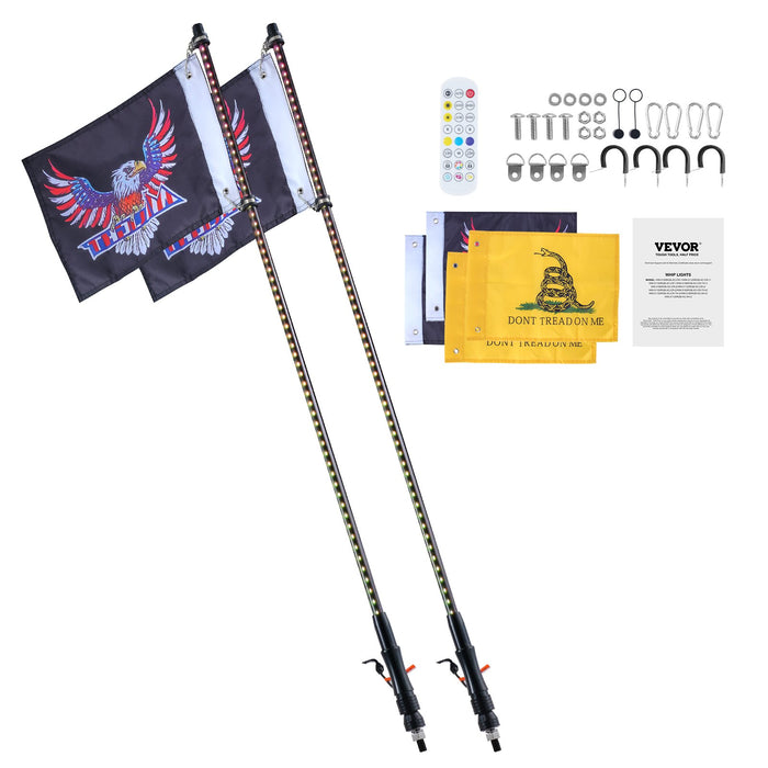 2 Pcs 3 Ft Whip Light App & Rf Remote Control Led Whip Light Waterproof Rgb Chasing Lighted Whips With 4 Flags For Utvs Atvs Motorcycles Rzr Can-Am Trucks Off-Road Go-Karts