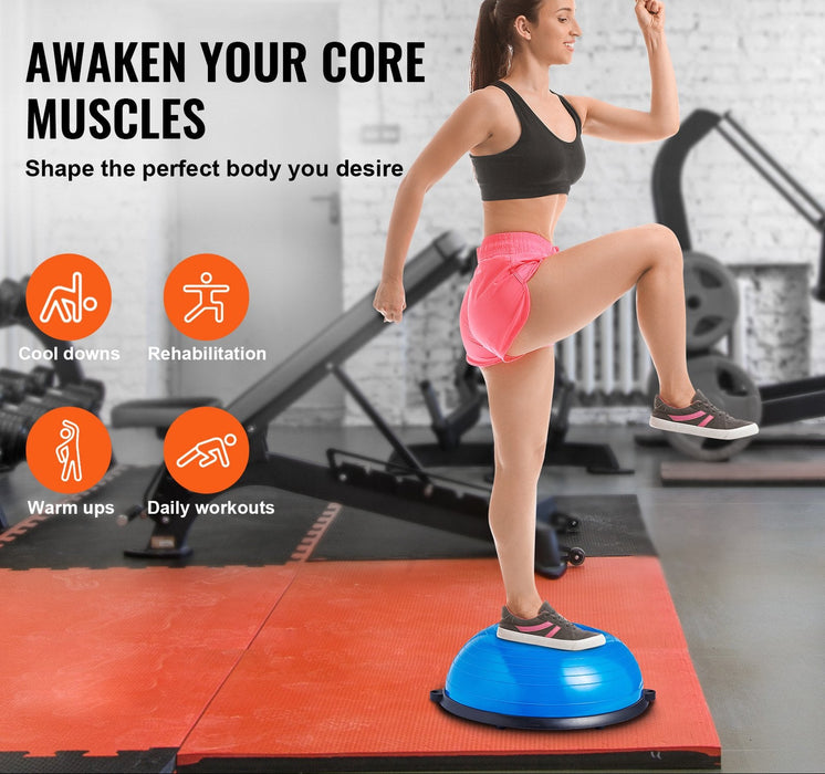 Half Exercise Ball Trainer 23 Inch Balance Ball Trainer 660Lbs Capacity Stability Ball Yoga Ball With Resistance Bands & Foot Pump Strength Fitness Ball For Home Gym Full Body Workout Blue