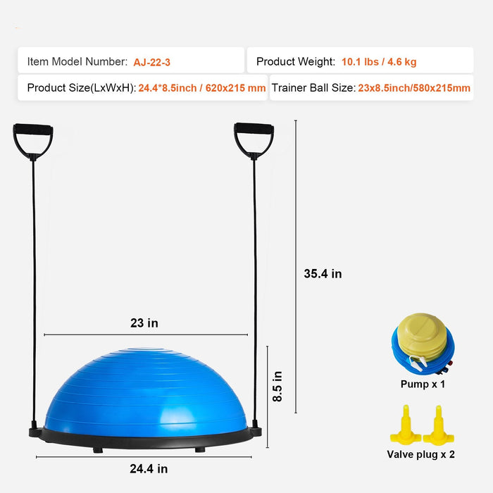 Half Exercise Ball Trainer 23 Inch Balance Ball Trainer 660Lbs Capacity Stability Ball Yoga Ball With Resistance Bands & Foot Pump Strength Fitness Ball For Home Gym Full Body Workout Blue