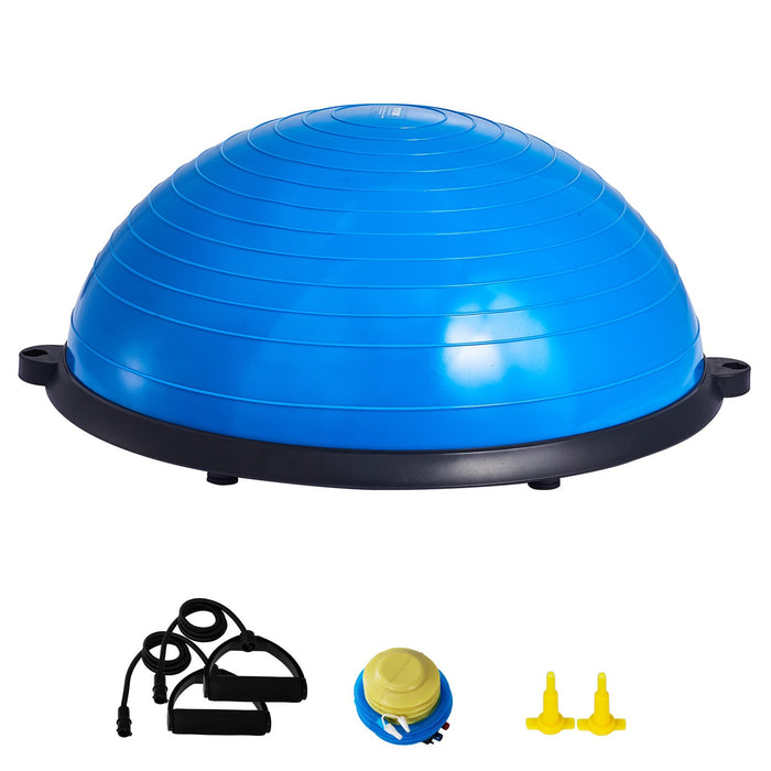 Half Exercise Ball Trainer 23 Inch Balance Ball Trainer 660Lbs Capacity Stability Ball Yoga Ball With Resistance Bands & Foot Pump Strength Fitness Ball For Home Gym Full Body Workout Blue