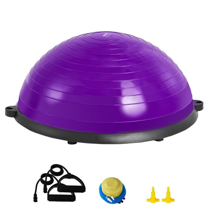 Half Exercise Ball Trainer 23 Inch Balance Ball Trainer 660Lbs Stability Ball Yoga Ball With Resistance Bands & Foot Pump Strength Fitness Ball For Home Gym Full Body Workout Purple