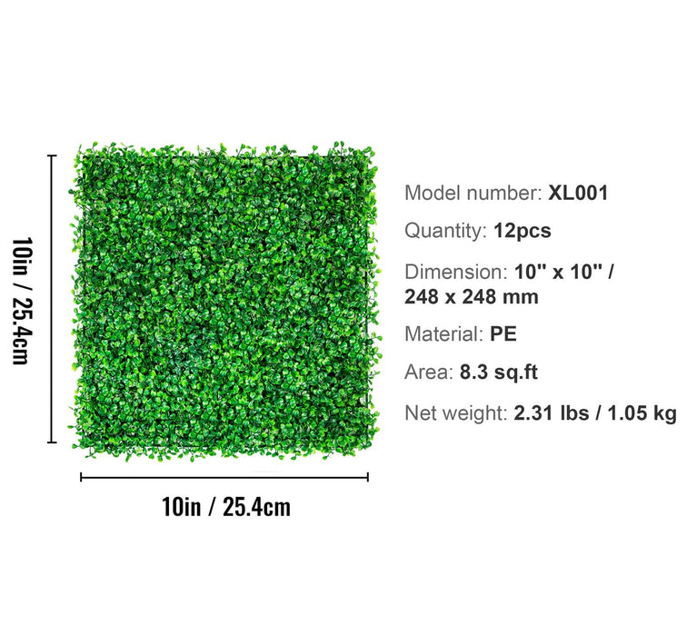 12Pcs 10X10 Inch Artificial Boxwood Panels Boxwood Hedge Wall Mat Artificial Grass Backdrop Wall Privacy Hedge Screen Uv Protected For Outdoor Indoor Garden Fence Backyard