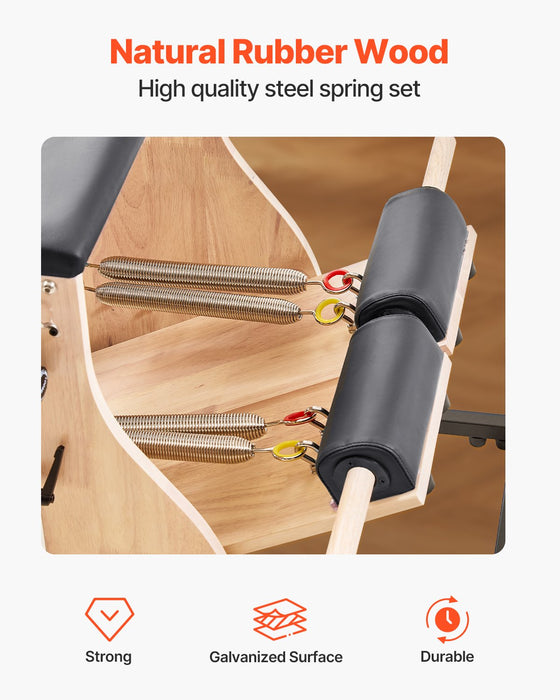 Pilates Chair Split-Pedal Stability Combo Chairs With Handles Rubber Wood Frame Yoga Fitness Trainer Exercise Reformer Pilates Resistance-Workout Equipment For Home Gym Studio Workout