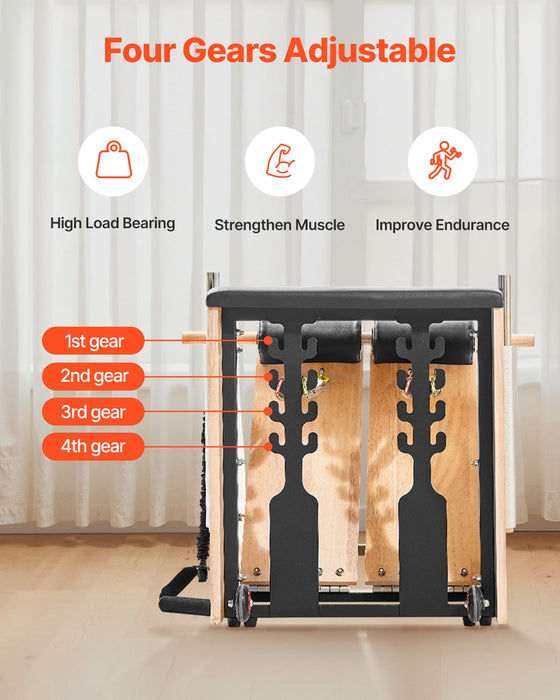 Pilates Chair Split-Pedal Stability Combo Chairs With Handles Rubber Wood Frame Yoga Fitness Trainer Exercise Reformer Pilates Resistance-Workout Equipment For Home Gym Studio Workout