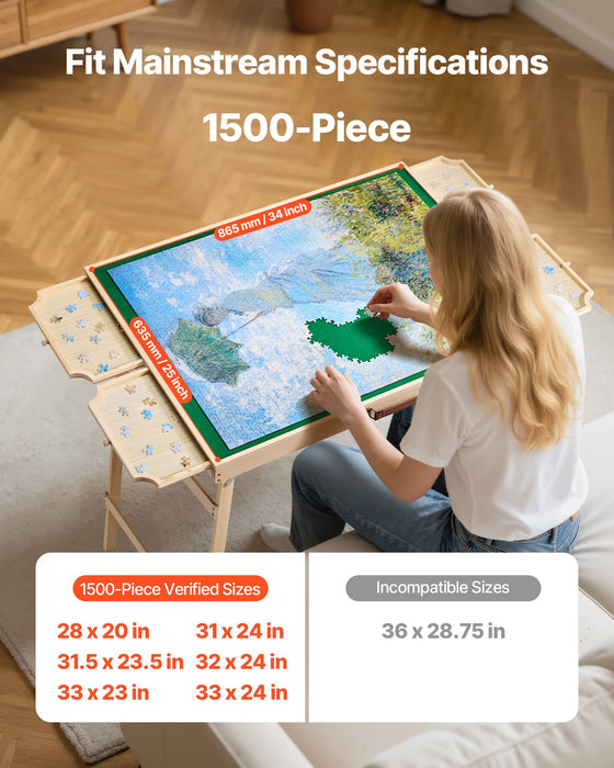 1500 Piece Puzzle Board With Folding Leg Portable Wooden Jigsaw 86X63Cm