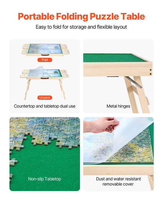 1500 Piece Puzzle Board With Folding Leg Portable Wooden Jigsaw 86X63Cm