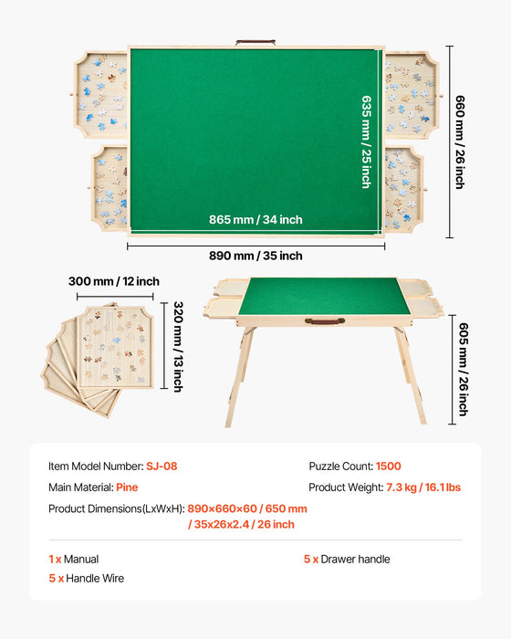 1500 Piece Puzzle Board With Folding Leg Portable Wooden Jigsaw 86X63Cm