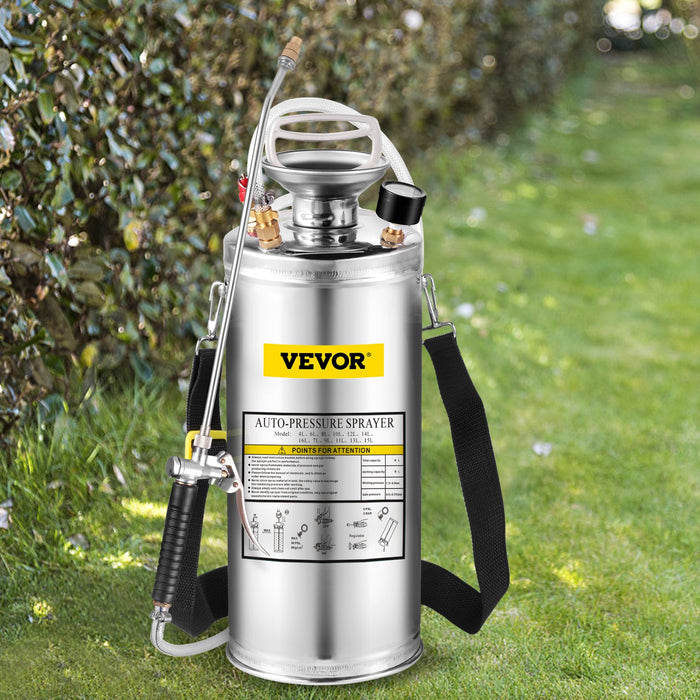 2Gal Stainless Steel Sprayer Set With 20"" Wand & Handle & 3Ft Reinforced Hose Hand Pump Sprayer With Pressure Gauge & Safety Valve Adjustable Nozzle Suitable For Gardening And Sanitizing