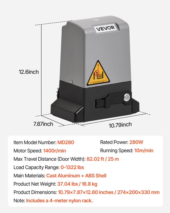 280W Electric Sliding Gate Opener 816Kg Chain Drive Infrared Sensor