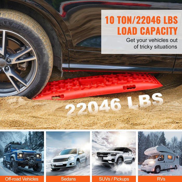 2Pcs Traction Boards With Pp For Mud Snow Sand Storage Bag Long Red