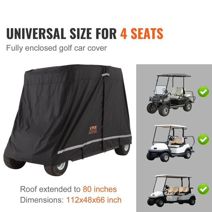 4 Passenger Golf Cart Cover 600D Polyester Full Cover Universal Fits For Most Brand Club Car Covers Waterproof Sunproof And Dustproof Outdoor Golf Cart Cover With Three Zipper Doors Black