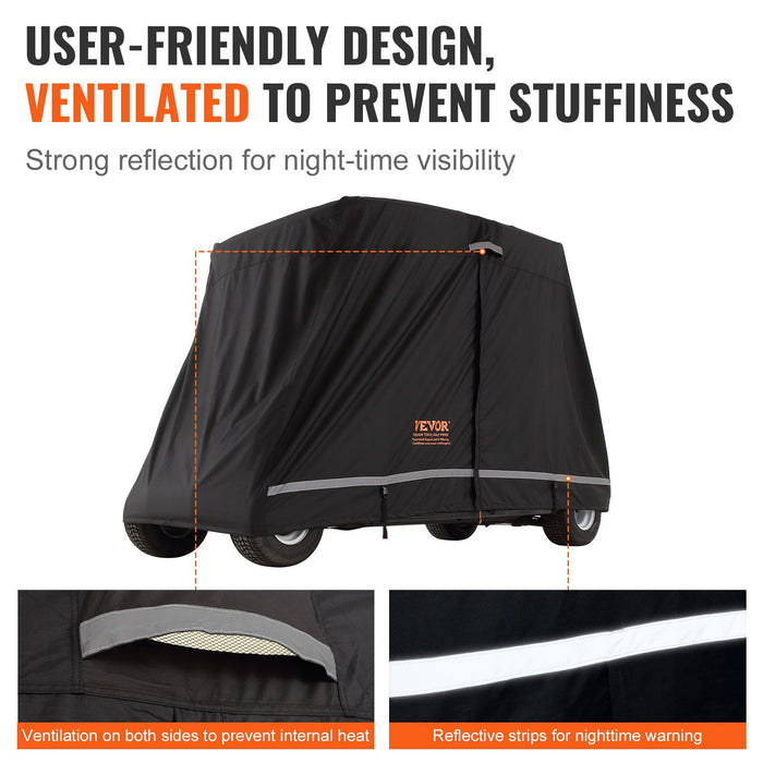 4 Passenger Golf Cart Cover 600D Polyester Full Cover Universal Fits For Most Brand Club Car Covers Waterproof Sunproof And Dustproof Outdoor Golf Cart Cover With Three Zipper Doors Black