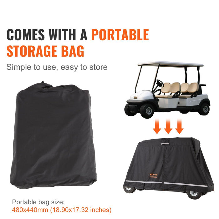 4 Passenger Golf Cart Cover 600D Polyester Full Cover Universal Fits For Most Brand Club Car Covers Waterproof Sunproof And Dustproof Outdoor Golf Cart Cover With Three Zipper Doors Black