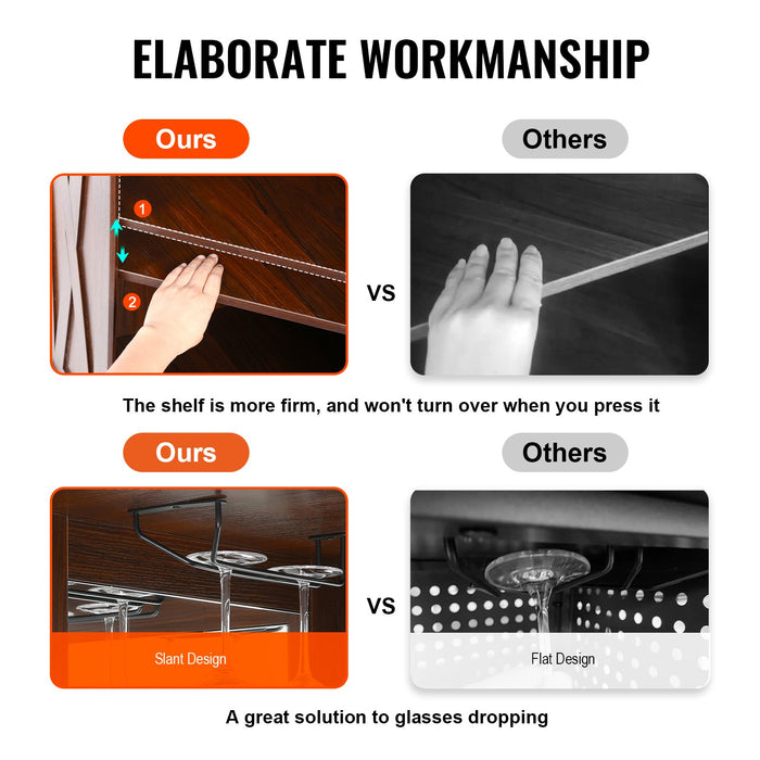 Corner Industrial Bar Cabinet Wine Table For Liquor & Glasses Sideboard Buffet Cabinet With Glass Holder Freestanding Farmhouse Wood Coffee Bar Cabinet For Living Room Home Bar Black Walnut