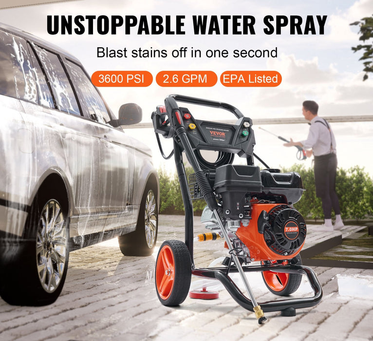 Gas Pressure Washer Gas Powered Washer 3600 Psi 2.6 Gpm 210Cc 5 Nozzles