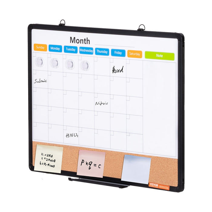 24"X 18" Monthly Calendar Whiteboard & Cork Board Combo With Aluminum Frame – 2-In-1 Magnetic Dry Erase Bulletin Board For Wall Mount – Ideal For School Home Office