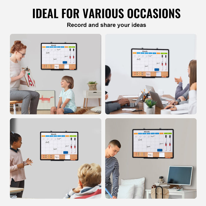 24"X 18" Monthly Calendar Whiteboard & Cork Board Combo With Aluminum Frame – 2-In-1 Magnetic Dry Erase Bulletin Board For Wall Mount – Ideal For School Home Office