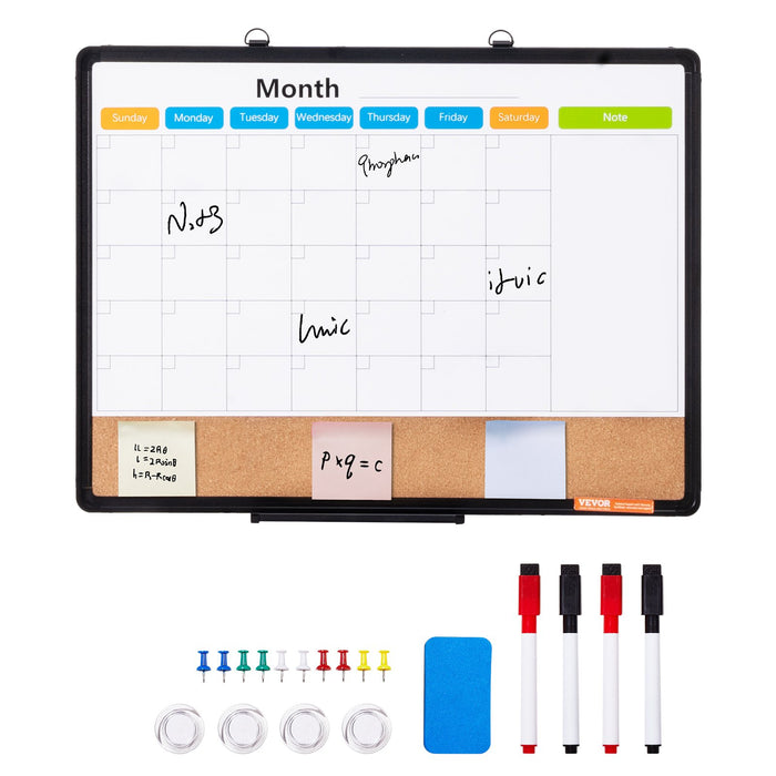 24"X 18" Monthly Calendar Whiteboard & Cork Board Combo With Aluminum Frame – 2-In-1 Magnetic Dry Erase Bulletin Board For Wall Mount – Ideal For School Home Office