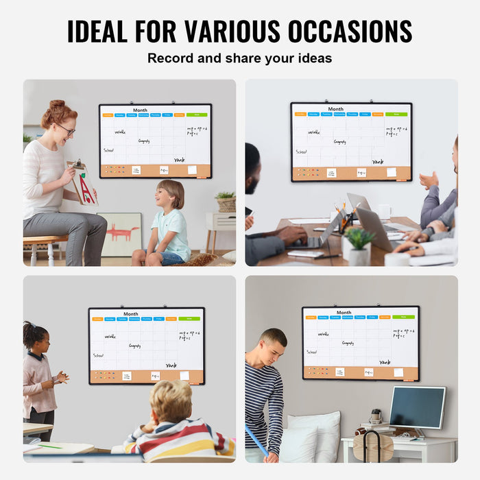 36"X 24" Monthly Calendar Whiteboard & Cork Board Combo With Aluminum Frame – 2-In-1 Magnetic Dry Erase Bulletin Board For Wall Mount – Ideal For School Home Office