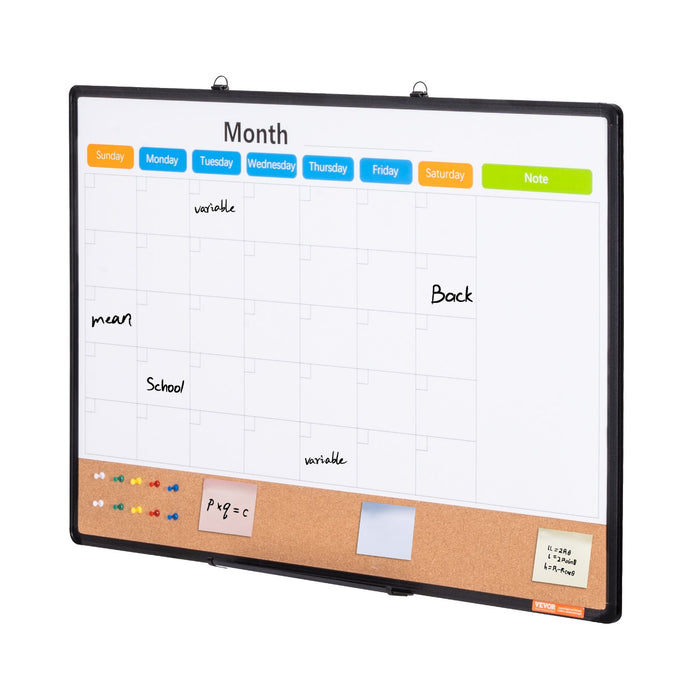 36"X 24" Monthly Calendar Whiteboard & Cork Board Combo With Aluminum Frame – 2-In-1 Magnetic Dry Erase Bulletin Board For Wall Mount – Ideal For School Home Office