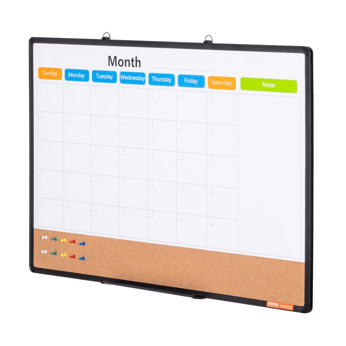 36"X 24" Monthly Calendar Whiteboard & Cork Board Combo With Aluminum Frame – 2-In-1 Magnetic Dry Erase Bulletin Board For Wall Mount – Ideal For School Home Office