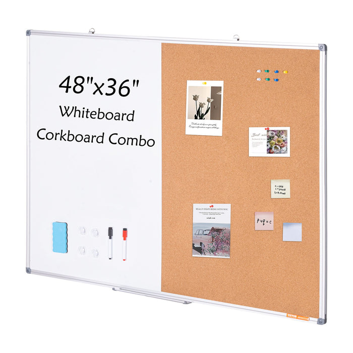 48"X 36" Whiteboard & Cork Board Combo With Aluminum Frame – 2-In-1 Magnetic Dry Erase Bulletin Board For Wall Mount – Ideal For School Home Office