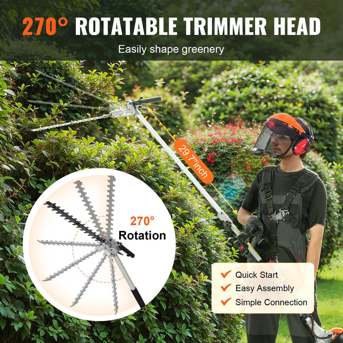15.7-Inch 26Cc 2 Cycle Gas Hedge Trimmer Gas Powered Pole Hedge Trimmer With Dual Sided Dual Action Blade Adjustable Trimmer Head Suitable For Trimming Shrubs Bushes