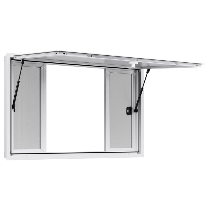 Concession Window 1346X838 Mm Aluminum Alloy Service Window For Food Truck Up To 85 Degrees Stand Serving Window With 4 Sliding Windows Awning Door And Drag Hook For Concession Trailers