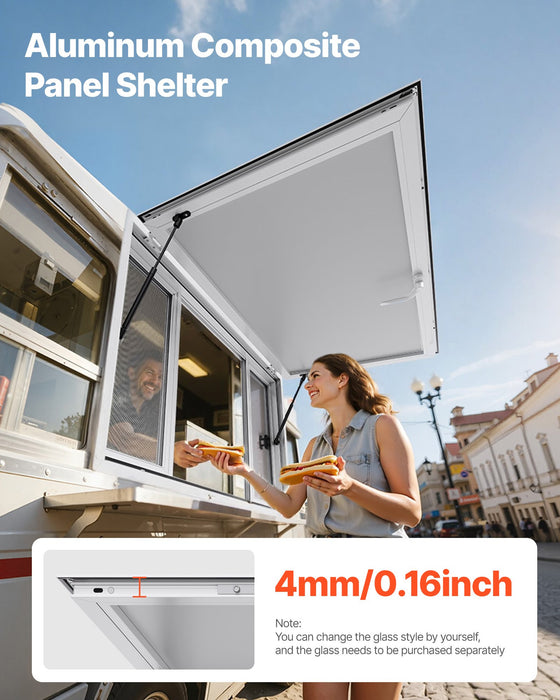 Concession Window 1346X838 Mm Aluminum Alloy Service Window For Food Truck Up To 85 Degrees Stand Serving Window With 4 Sliding Windows Awning Door And Drag Hook For Concession Trailers