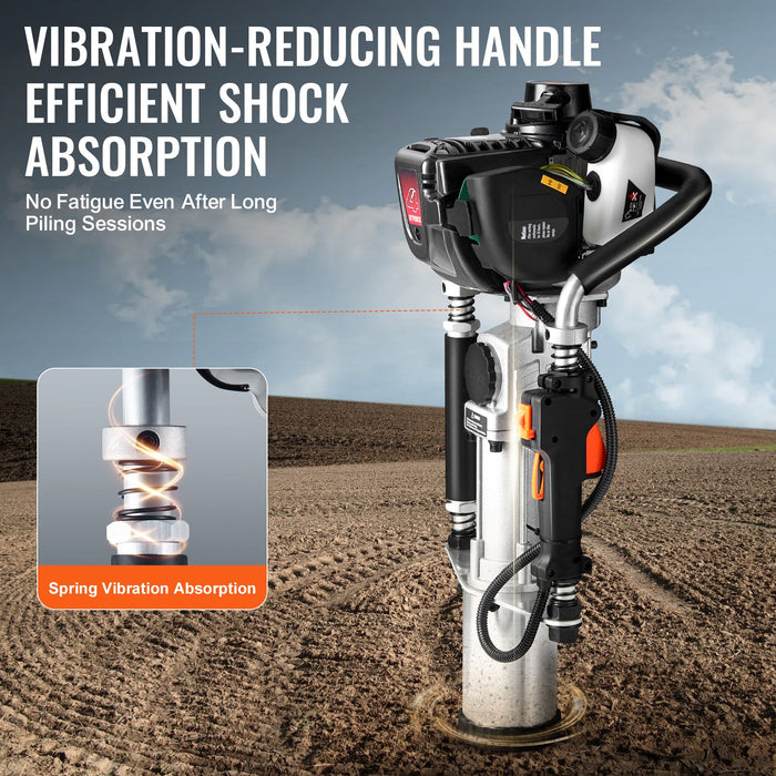 37.77Cc Gas-Powered T Post Driver 4-Stroke Fence Piling Pounder W / 3 Head